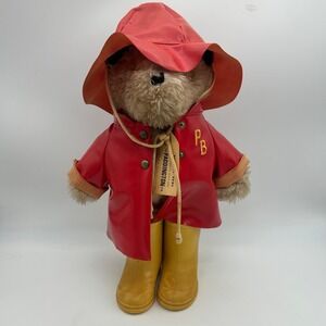 Vintage Paddington Bear Stuffed Plush Red Rain Coat Rubber Boots 1975‎ Eden Toys